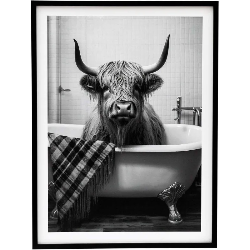 Tableau décoratif noir et blanc Cow bath