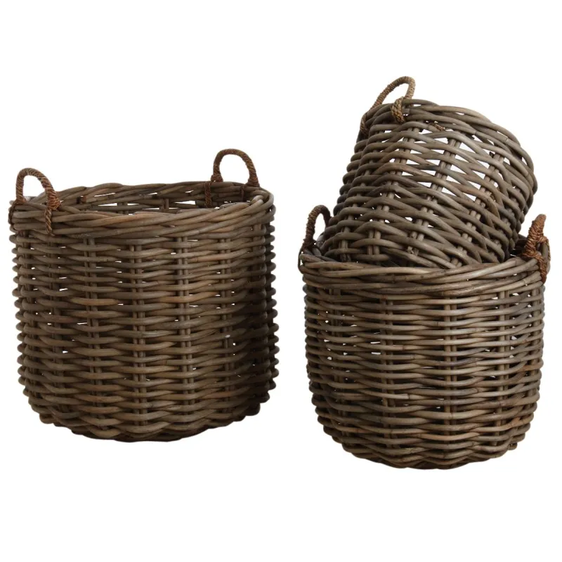 Cache-pot ronds en poelet gris (Lot de 3)