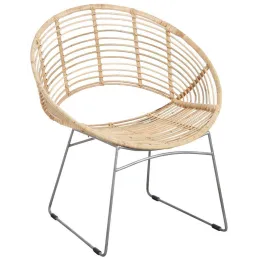 Fauteuil rond en métal et rotin naturel