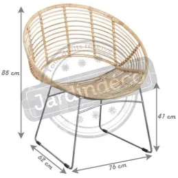 Fauteuil rond en métal et rotin naturel