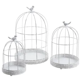 Set de 3 cages décoratives en métal antique blanc