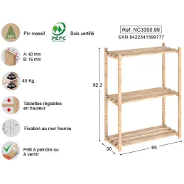 Etagère en kit profondeur 30 cm Natura
