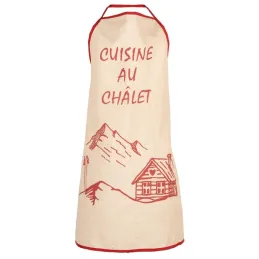Tablier en lin naturel et rouge "Cuisine au chalet"