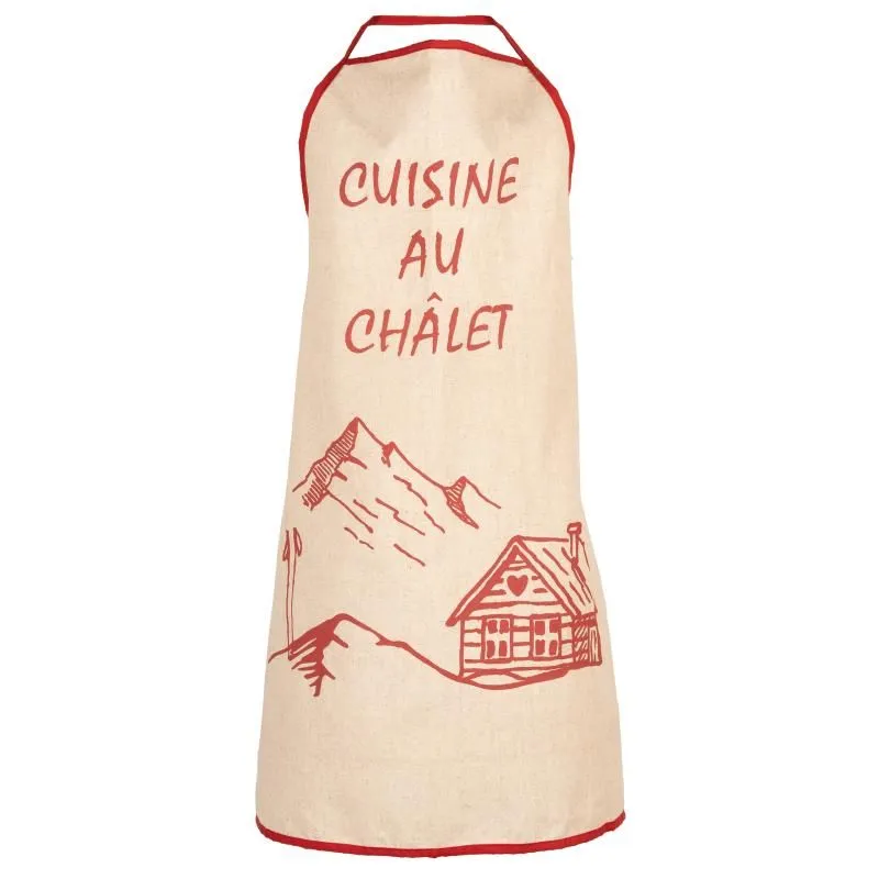 Tablier en lin naturel et rouge "Cuisine au chalet"