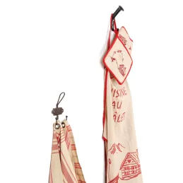 Tablier en lin naturel et rouge "Cuisine au chalet"