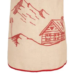 Tablier en lin naturel et rouge "Cuisine au chalet"