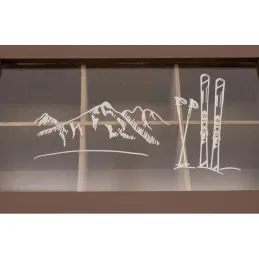 Boîte à thé en bois naturel avec décor montagne et couvercle en verre