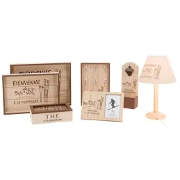 Boîte à thé en bois naturel avec décor montagne et couvercle en verre