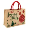 Sac cadeau en jute "Joyeuses Fêtes" avec anses rouges
