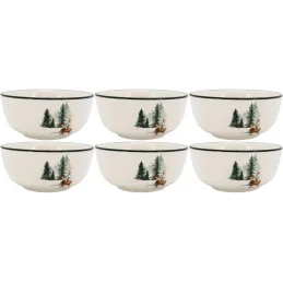 Vaisselle en porcelaine décor Cerf et Sapin, style fait main
