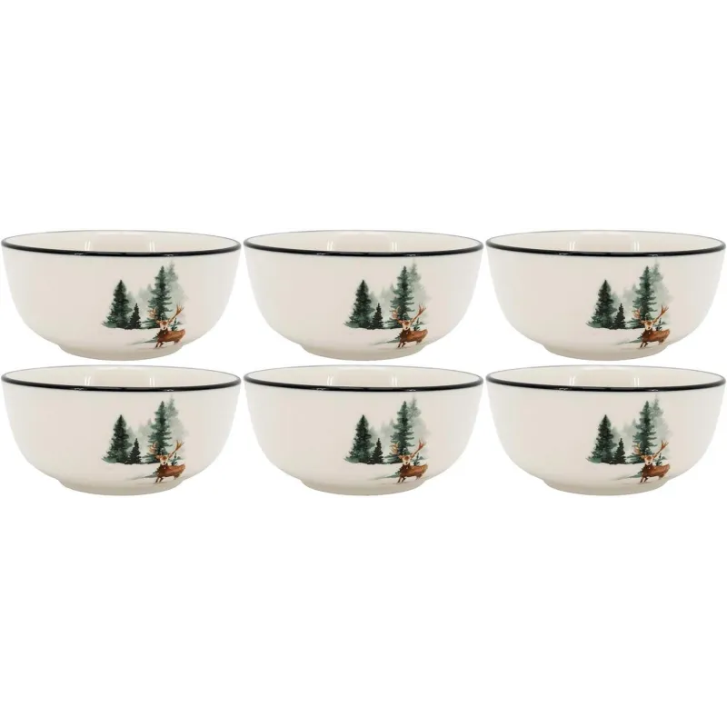 Vaisselle en porcelaine décor Cerf et Sapin, style fait main