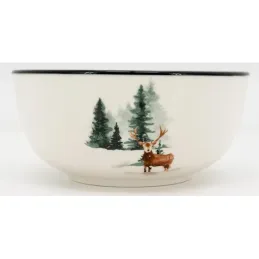 Vaisselle en porcelaine décor Cerf et Sapin, style fait main
