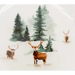 Vaisselle en porcelaine décor Cerf et Sapin, style fait main