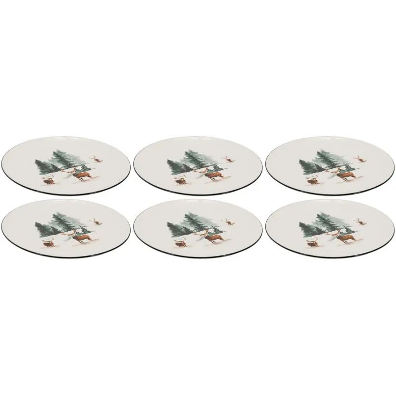 Vaisselle en porcelaine décor Cerf et Sapin, style fait main