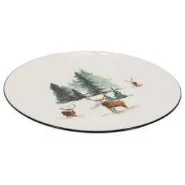 Vaisselle en porcelaine décor Cerf et Sapin, style fait main