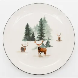 Vaisselle en porcelaine décor Cerf et Sapin, style fait main
