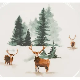 Vaisselle en porcelaine décor Cerf et Sapin, style fait main