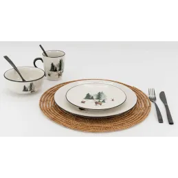 Vaisselle en porcelaine décor Cerf et Sapin, style fait main