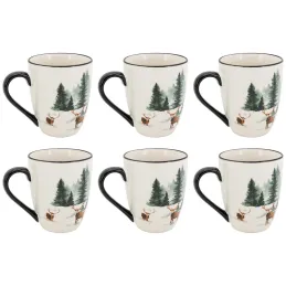 Vaisselle en porcelaine décor Cerf et Sapin, style fait main