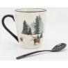 Vaisselle en porcelaine décor Cerf et Sapin, style fait main