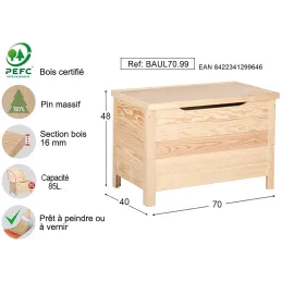 Coffre de rangement en pin 85L
