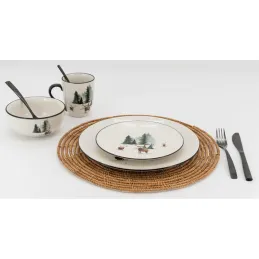 Vaisselle en porcelaine décor Cerf et Sapin, style fait main