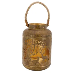 Lanterne en métal antique décor Cerf et Biche intérieur doré