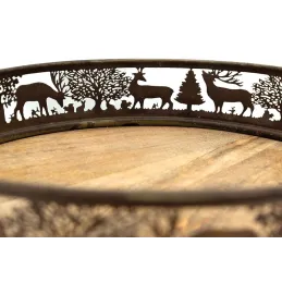 Plateaux en métal doré antique  et manguier Cerf et Biche