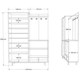 Meuble d'entrée avec placard à chaussures et patères Sylvie
