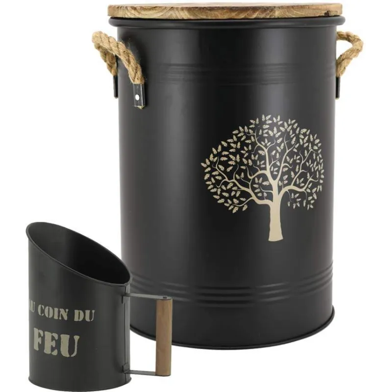 Tabouret et seau à pellets avec pelle Au coin du feu
