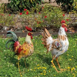 Statue de Coq en métal coloré