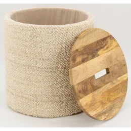 Pouf / coffre en laine et manguier