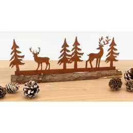 Décor cerfs et sapins en métal