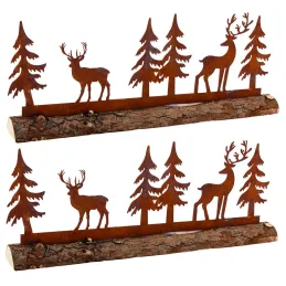 Décor cerfs et sapins en métal