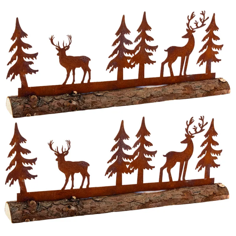 Décor cerfs et sapins en métal
