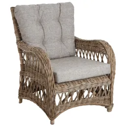 Fauteuil en poelet gris avec coussins Kisaran