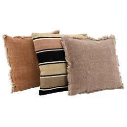 Coussin en laine et coton à rayures