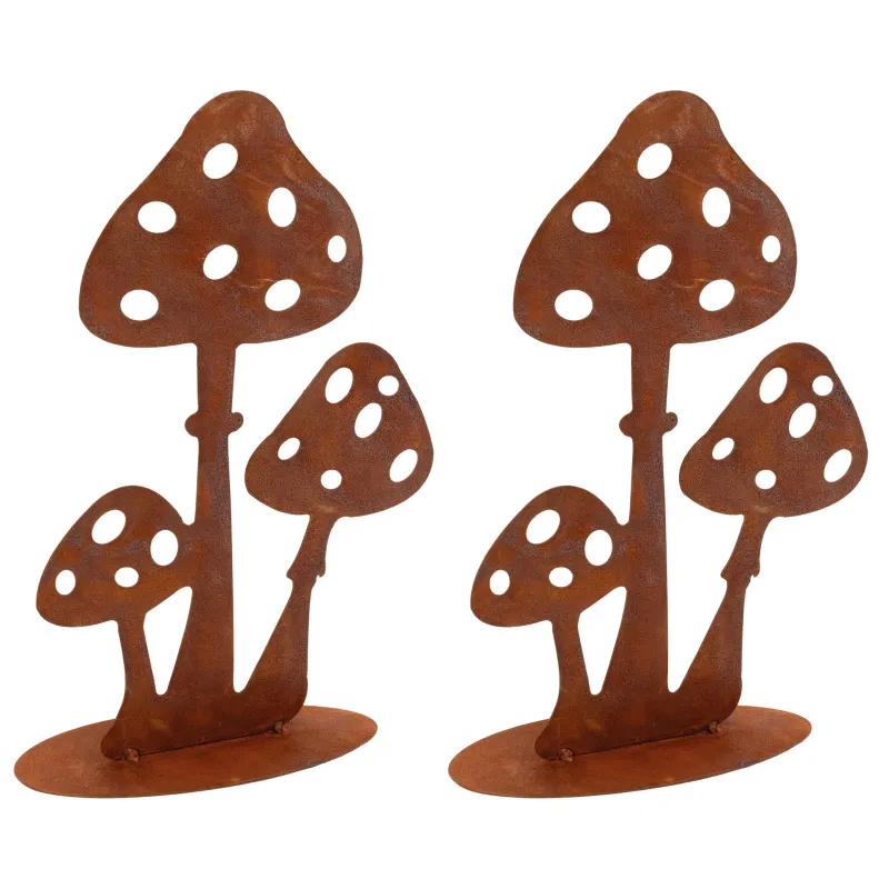 Décor champignons sur pied en métal vieilli