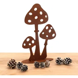 Décor champignons sur pied en métal vieilli