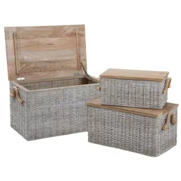 Coffre en poelet blanchi (Lot de 3)