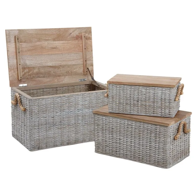 Coffre en poelet blanchi (Lot de 3)