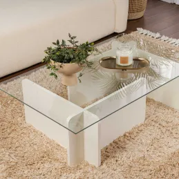 Table basse en verre et aggloméré Flavio