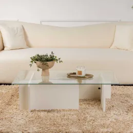 Table basse en verre et aggloméré Flavio