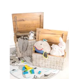 Coffre en poelet blanchi (Lot de 2)