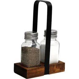 Set salière et poivrière support en acacia