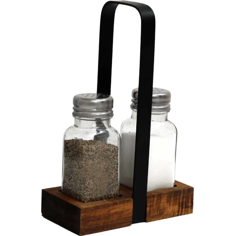 Set salière et poivrière support en acacia