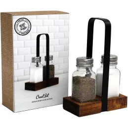 Set salière et poivrière support en acacia