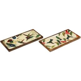 Plateau en manguier et émail Colibri 40 x 19 cm (Lot de 2)