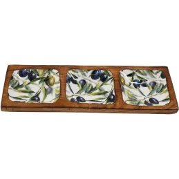 Plateau en manguier et émail Olives