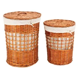 Coffres à linge en osier  naturel et coton